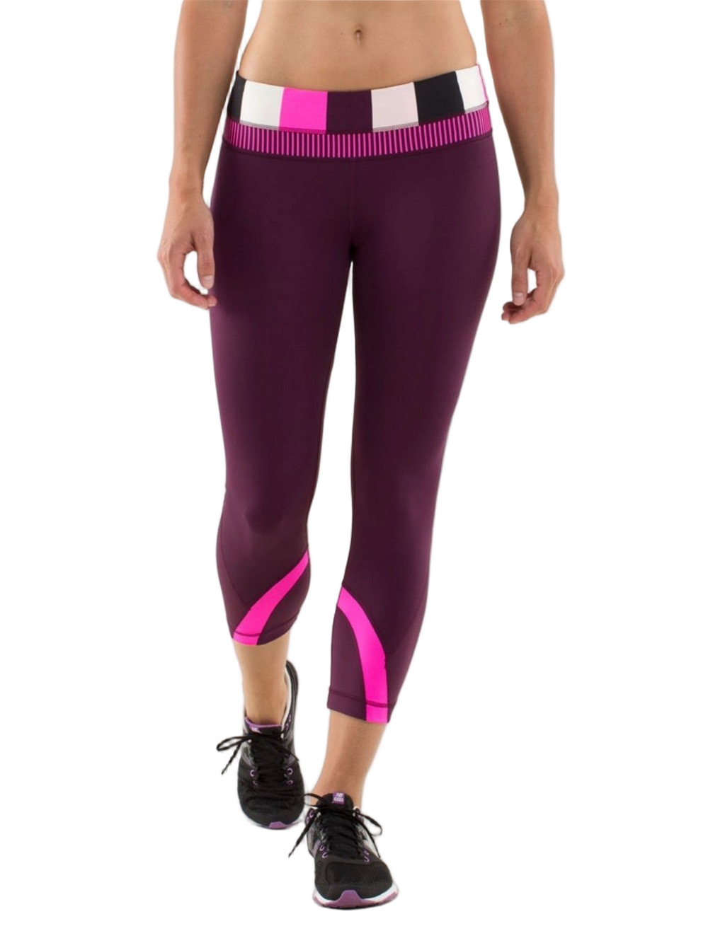 👒Lululemon Run Plum Capri Performance Leggings with Pink Accent size 6 GUC